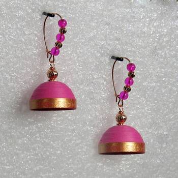Pink hanging quilled jhumkas 1