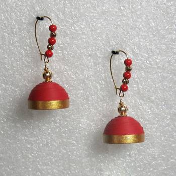 Red hanging quilled jhumkas 1