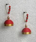 Red hanging quilled jhumkas