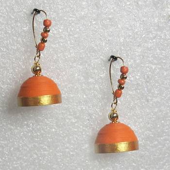 Orange hanging quilled jhumkas 1