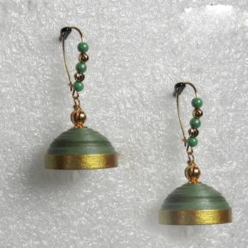 Sap green hanging quilled jhumkas 1