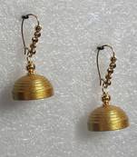 Gold hanging quilled jhumkas