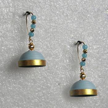 Light blue hanging quilled jhumkas 1