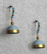 Light blue hanging quilled jhumkas