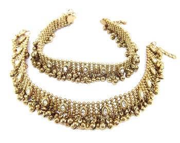 antique style cz gold plated bridal anklet Oa1 1