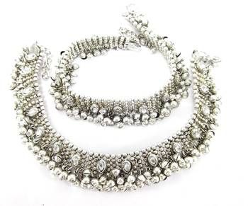 antique style cz silver plated bridal anklet Oa2 1