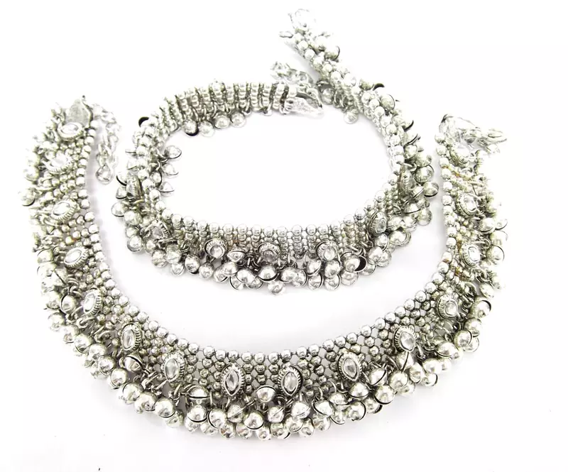 antique style cz silver plated bridal anklet Oa2