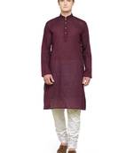 Maroon Plain Full Sleeves Kurta Pyjama Set For Men