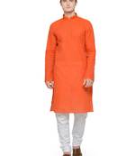 Orange and White Full Sleeves Kurta Pyjama Set For Men