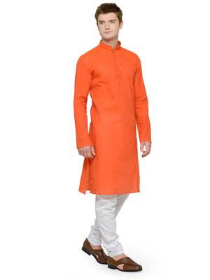 Orange and White Full Sleeves Kurta Pyjama Set For Men 2