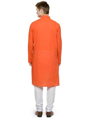 Orange and White Full Sleeves Kurta Pyjama Set For Men 3