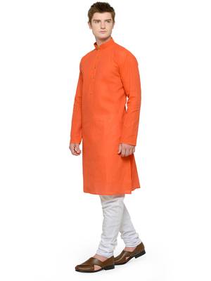 Orange and White Full Sleeves Kurta Pyjama Set For Men 4