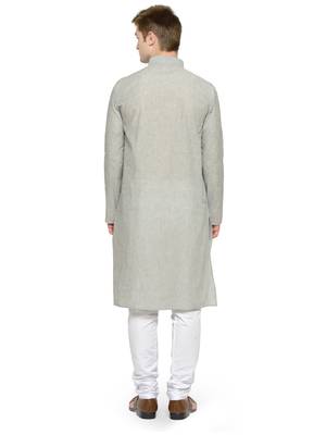 Grey and White Cotton Kurta Pyjama Set For Men 3
