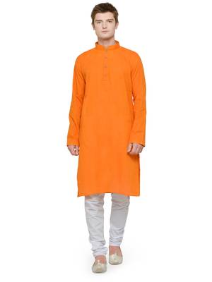 Peach and White Cotton Kurta Pyjama Set For Men 1