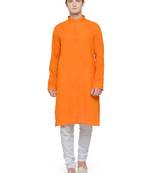 Peach and White Cotton Kurta Pyjama Set For Men