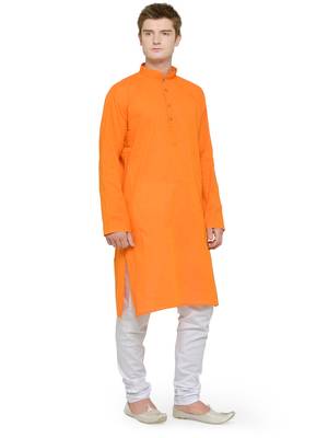 Peach and White Cotton Kurta Pyjama Set For Men 2