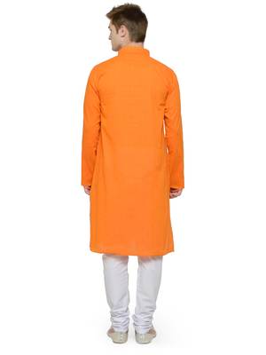 Peach and White Cotton Kurta Pyjama Set For Men 3