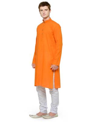Peach and White Cotton Kurta Pyjama Set For Men 4