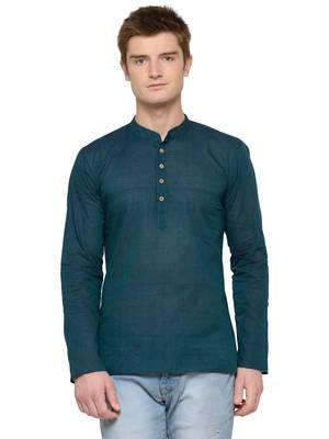 Green Blue Plain Full Sleeves Kurta For Men 1