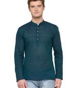 Green Blue Plain Full Sleeves Kurta For Men