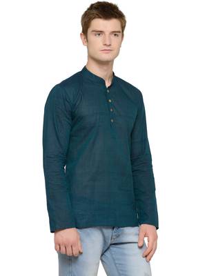 Green Blue Plain Full Sleeves Kurta For Men 2