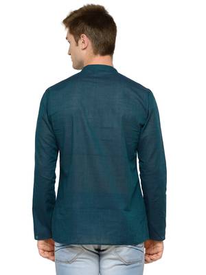 Green Blue Plain Full Sleeves Kurta For Men 3