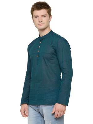 Green Blue Plain Full Sleeves Kurta For Men 4