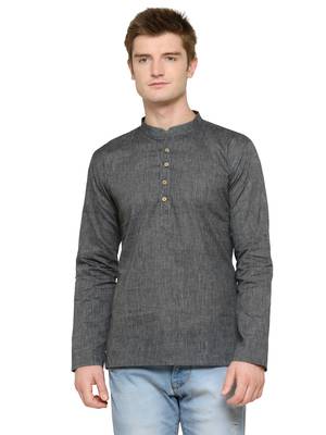 Full Sleeves Plain Grey Kurta For Men 1