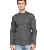 Full Sleeves Plain Grey Kurta For Men