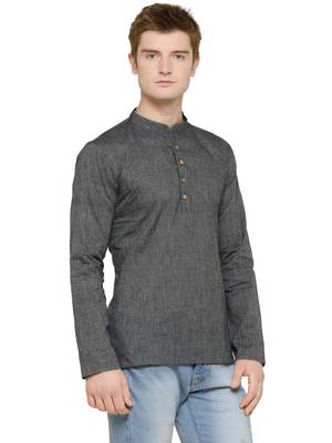 Full Sleeves Plain Grey Kurta For Men 2