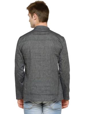 Full Sleeves Plain Grey Kurta For Men 3