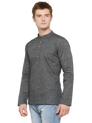 Full Sleeves Plain Grey Kurta For Men 4