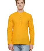 Yellow Plain Short Kurta For Men (Full Sleeves)