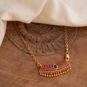  ruby emerald pendant short 18" necklace one gram gold 1