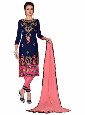 Blue Embroidered Cotton Salwar With Dupatta 1