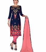 Blue Embroidered Cotton Salwar With Dupatta
