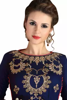 Blue Embroidered Cotton Salwar With Dupatta