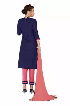 Blue Embroidered Cotton Salwar With Dupatta