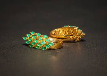 Gold emerald   brass hoops 1