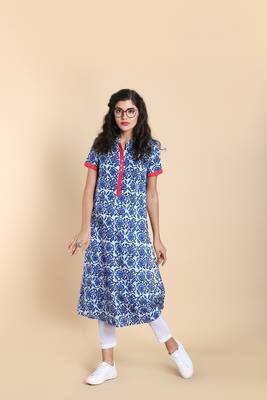 Indigo printed cotton long kurtis 1