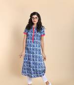Indigo printed cotton long kurtis