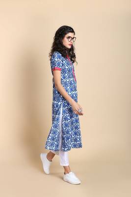Indigo printed cotton long kurtis 2