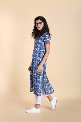 Indigo printed cotton long kurtis 3