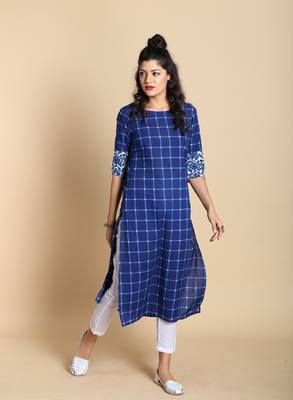 Indigo printed cotton long kurtis 1