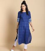 Indigo printed cotton long kurtis