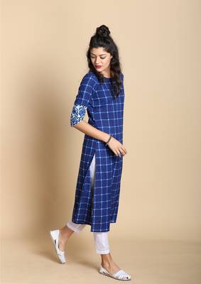 Indigo printed cotton long kurtis 2