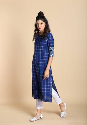 Indigo printed cotton long kurtis 3