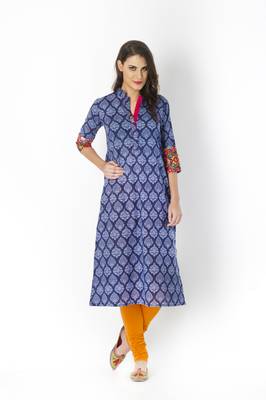 Indigo printed cotton long kurtis 1