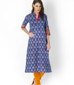 Indigo printed cotton long kurtis