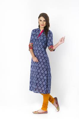 Indigo printed cotton long kurtis 3